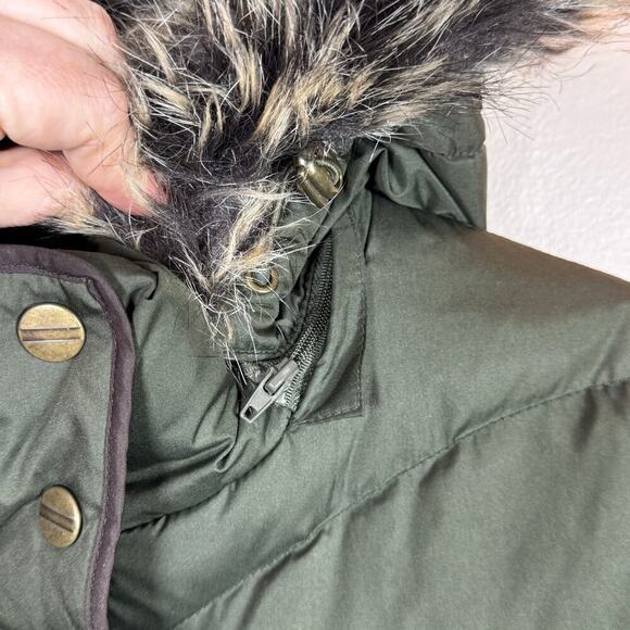 Larry Levine Down Puffer Mid Length Coat Removable Hood Fur Trim Olive Green S - Picture 4 of 10